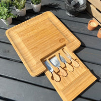 Bamboo Cheese Board & Cheese Knife Set with Slide - out Drawer - Cherish Home