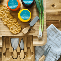 Bamboo Cheese Board & Cheese Knife Set with Slide - out Drawer - Cherish Home