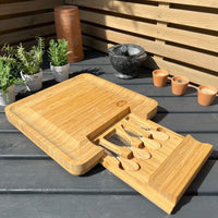 Bamboo Cheese Board & Cheese Knife Set with Slide - out Drawer - Cherish Home