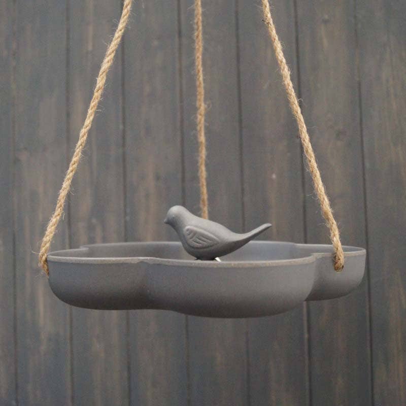 Bamboo Hanging Bird Bath & Feeder Eco - Friendly Plastic - Free Wild Bird Station Lightweight Minimalist Dark Grey - Cherish Home