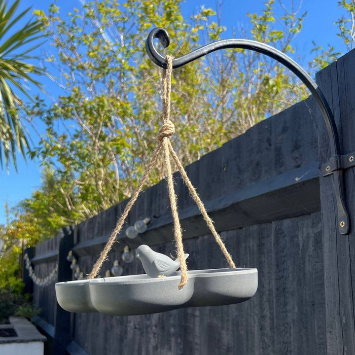 Bamboo Hanging Bird Bath & Feeder Eco - Friendly Plastic - Free Wild Bird Station Lightweight Minimalist Dark Grey - Cherish Home