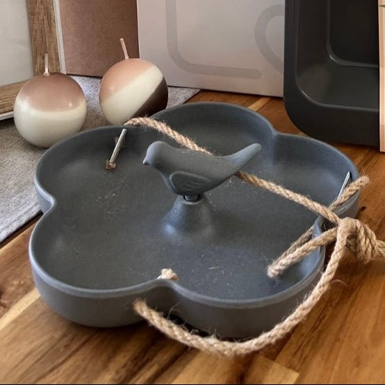 Bamboo Hanging Bird Bath & Feeder Eco - Friendly Plastic - Free Wild Bird Station Lightweight Minimalist Dark Grey - Cherish Home