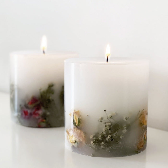 Botanical Scented Pillar Candle - Rose or Lavender - Cherish Home