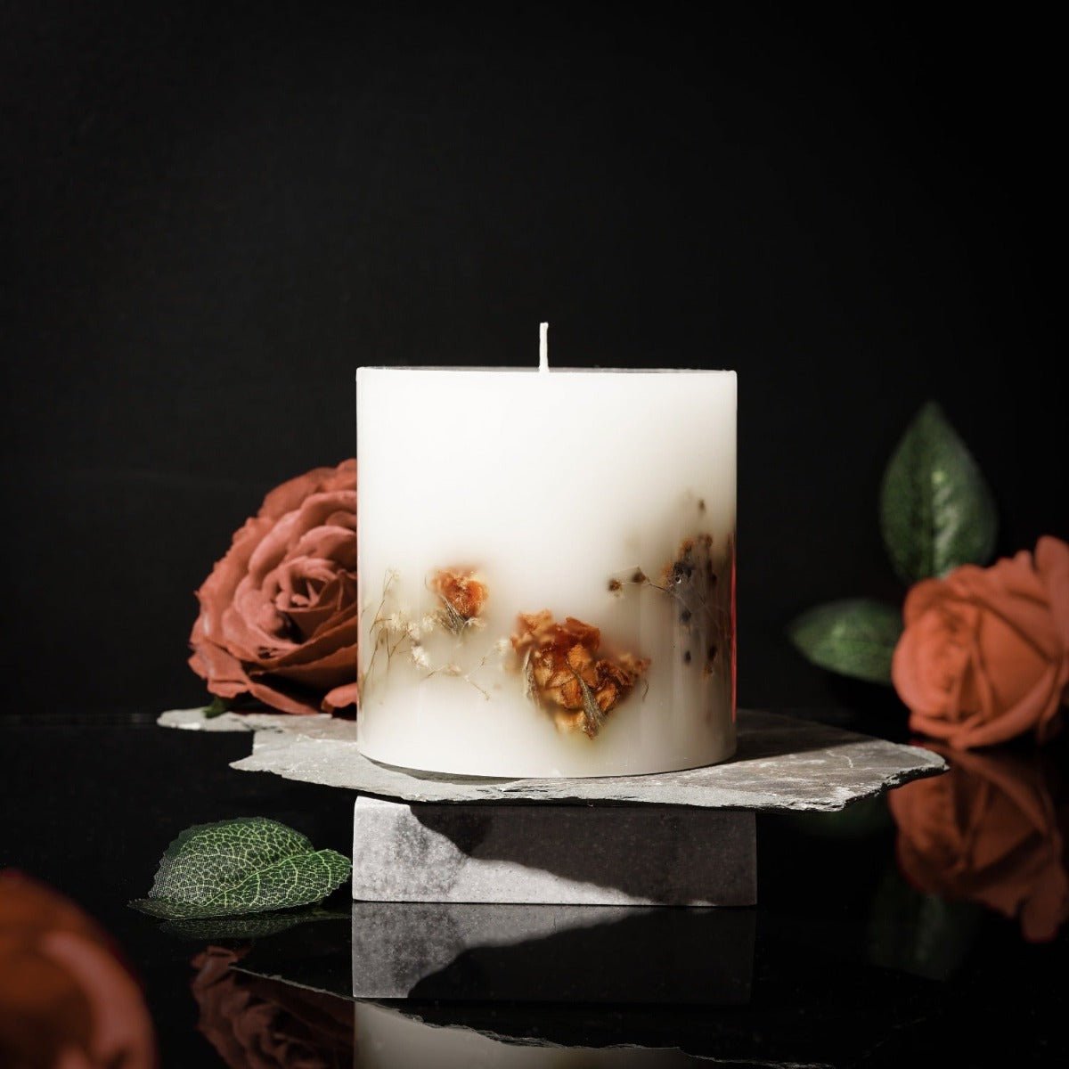 Botanical Scented Pillar Candle - Rose or Lavender - Cherish Home