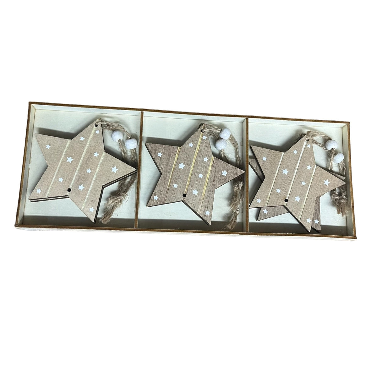 Box of 6 Natural Wood Star Hangers 8.5cm - Cherish Home