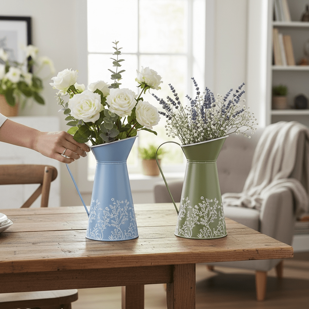 Bright Meadow Metal Decorative Jug 27cm Available in Blue or Green - Cherish Home