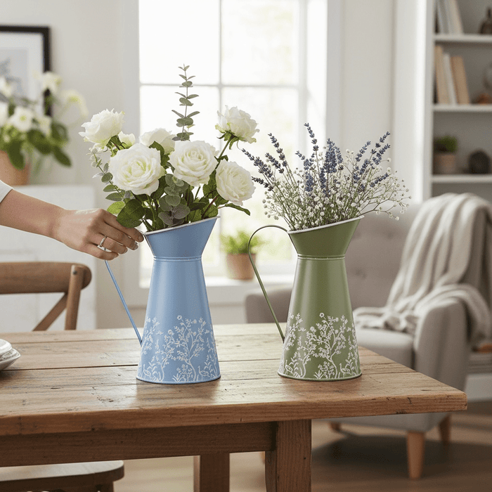Bright Meadow Metal Decorative Jug 27cm Available in Blue or Green - Cherish Home