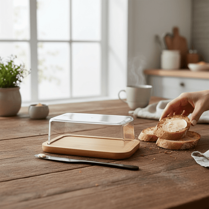 Butter Dish with Clear Lid & Bamboo Base - Cherish Home