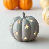 Ceramic Grey Pumpkin Tealight Candle Holder - Autumn & Halloween Decor - 10.8cm - Cherish Home