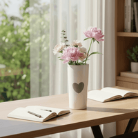 Ceramic White Flower Vase with Grey Heart - Cherish Home