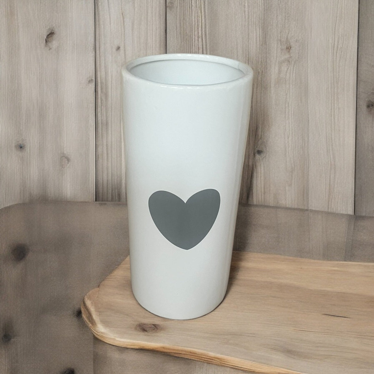 Ceramic White Flower Vase with Grey Heart - Cherish Home