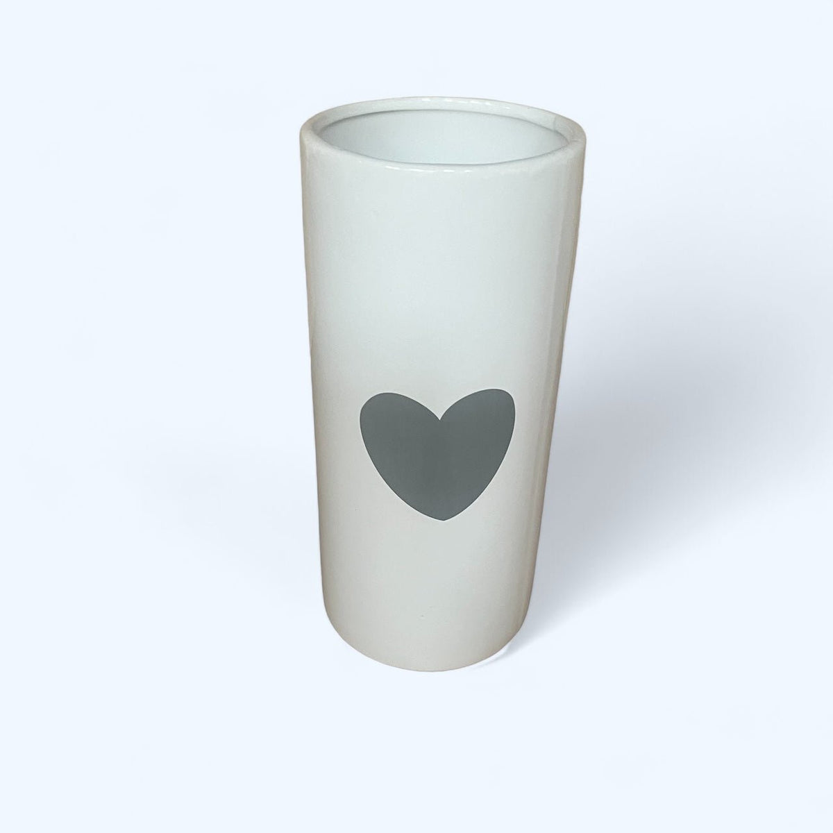 Ceramic White Flower Vase with Grey Heart - Cherish Home