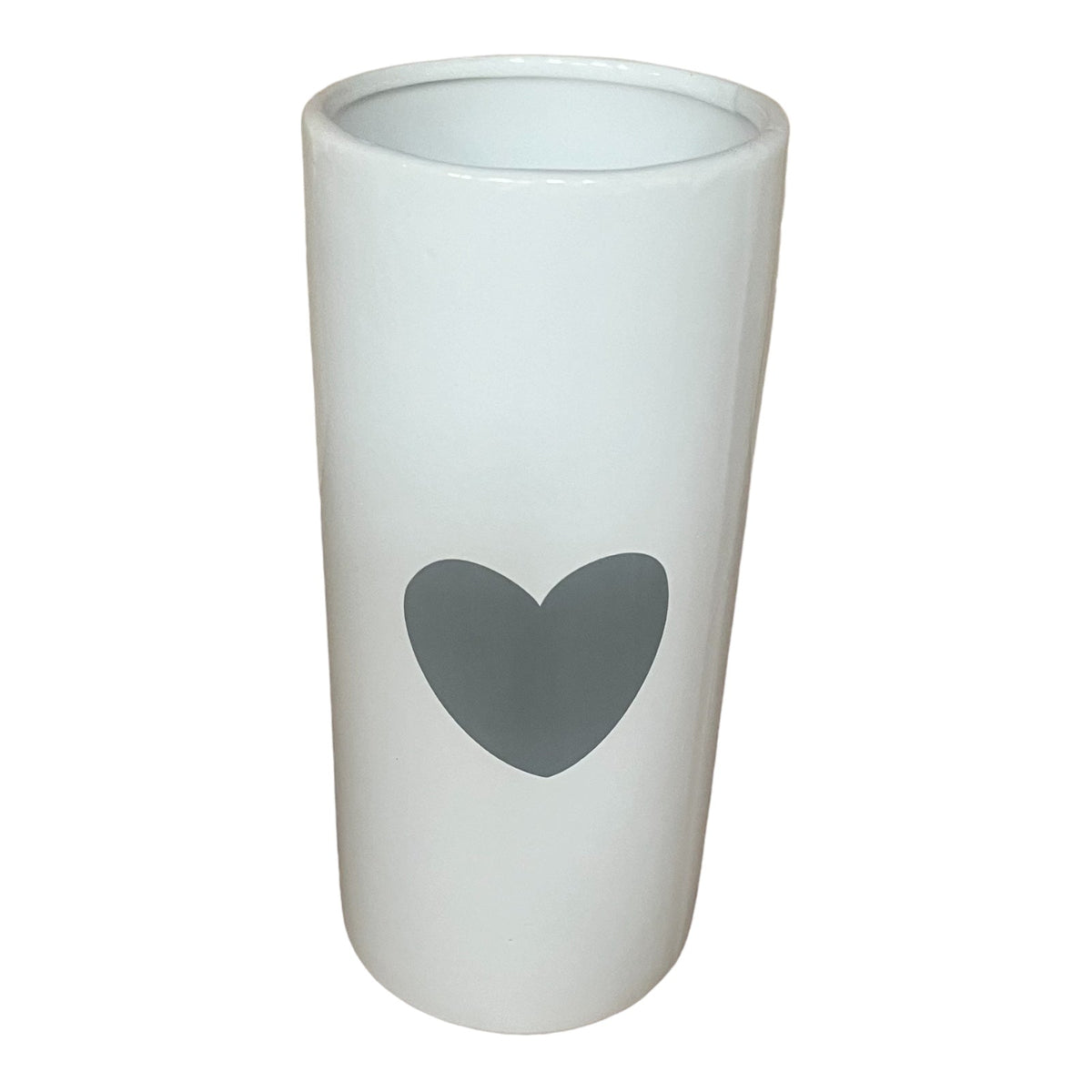 Ceramic White Flower Vase with Grey Heart - Cherish Home