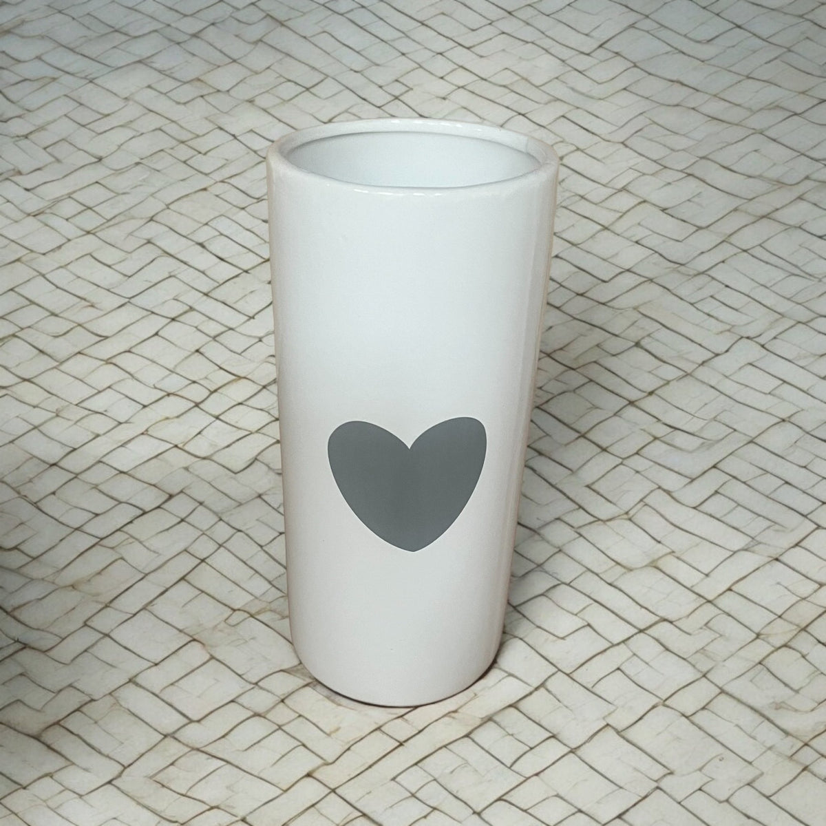 Ceramic White Flower Vase with Grey Heart - Cherish Home