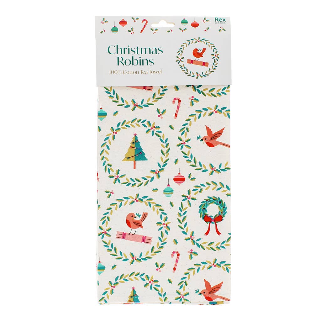 Cheerful Classic Yuletide 100% Cotton Tea Towel - Cherish Home