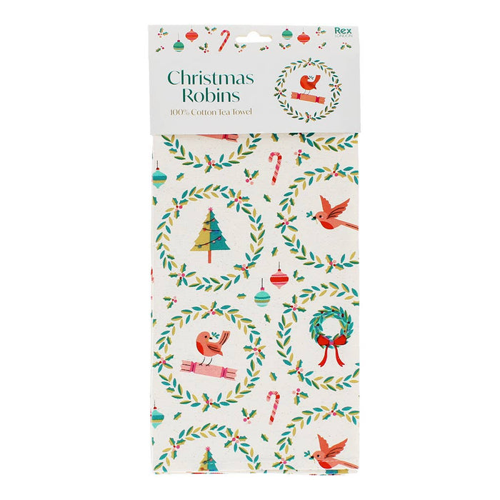 Cheerful Classic Yuletide 100% Cotton Tea Towel - Cherish Home