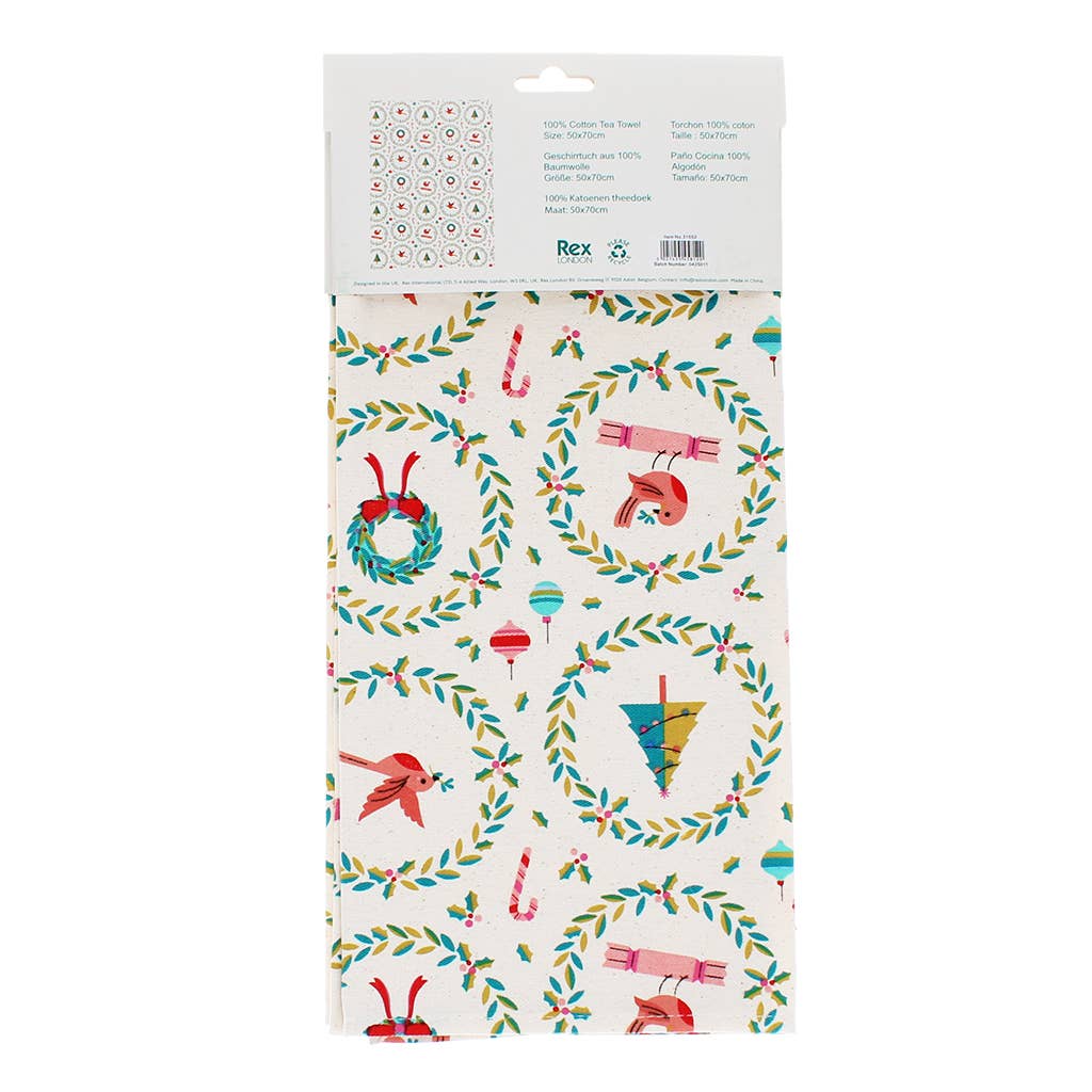 Cheerful Classic Yuletide 100% Cotton Tea Towel - Cherish Home