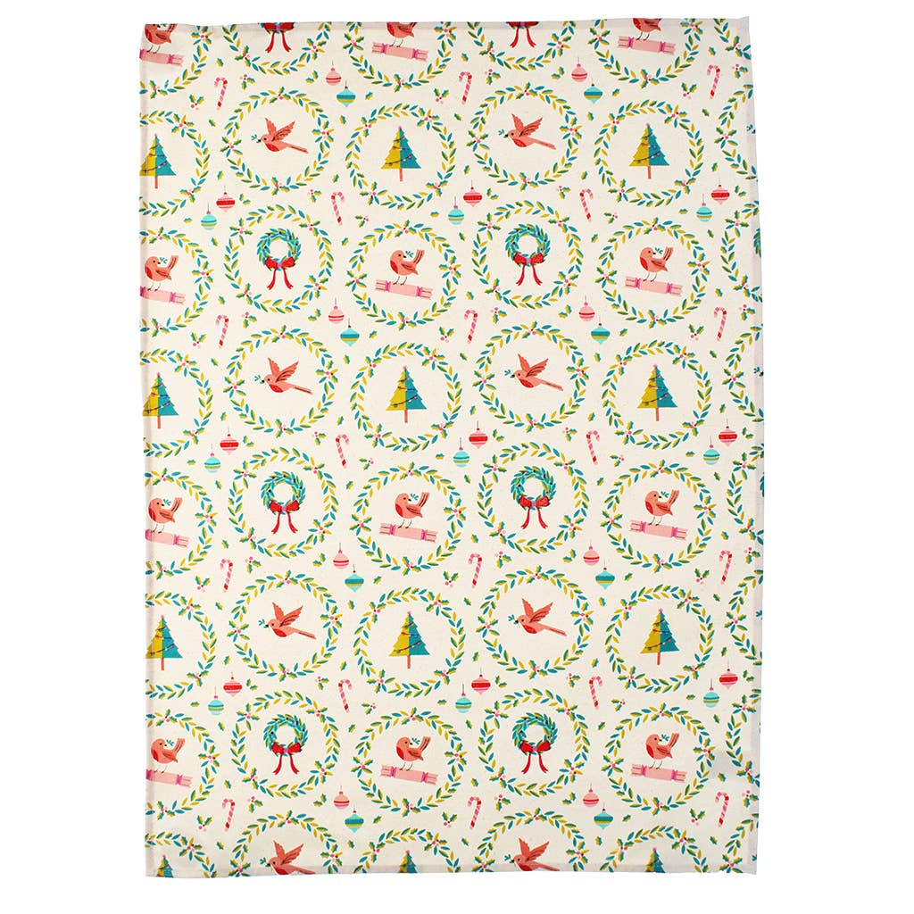 Cheerful Classic Yuletide 100% Cotton Tea Towel - Cherish Home