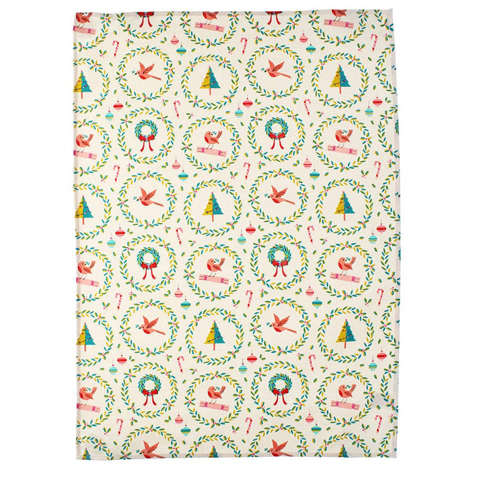 Cheerful Classic Yuletide 100% Cotton Tea Towel - Cherish Home