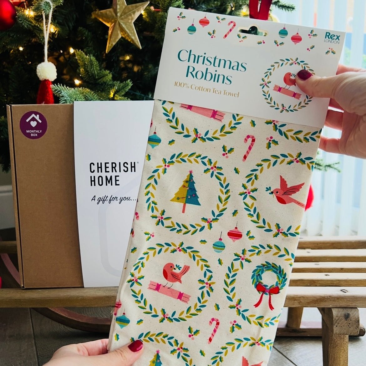 Cheerful Classic Yuletide 100% Cotton Tea Towel - Cherish Home