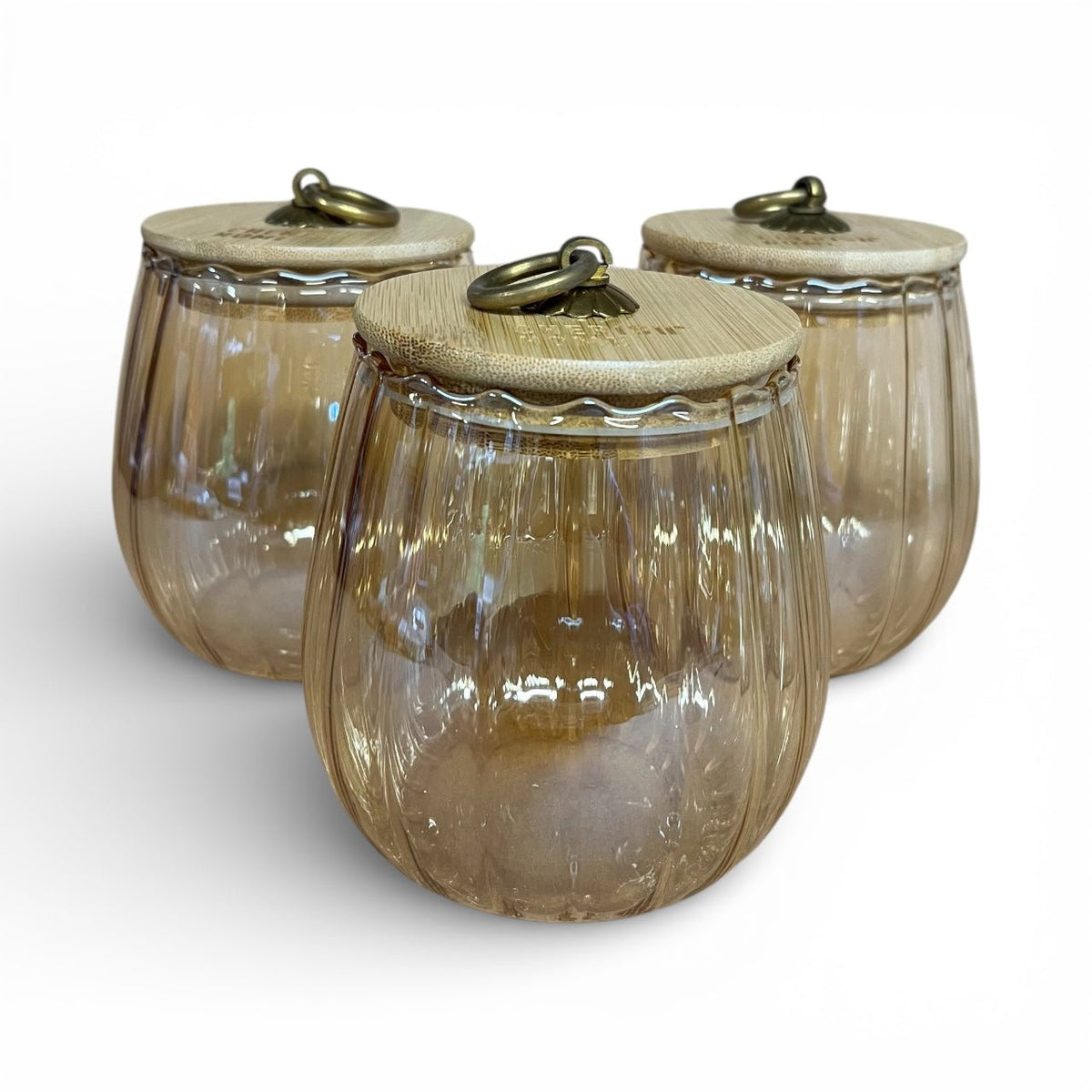Cherish Home Elegant Ribbed Glass Tea Storage Jar with Bamboo Lid & Gold Accent - Cherish Home