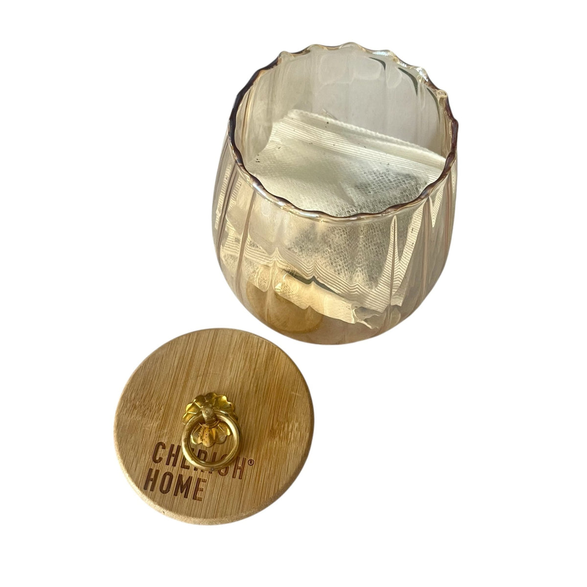 Cherish Home Elegant Ribbed Glass Tea Storage Jar with Bamboo Lid & Gold Accent - Cherish Home