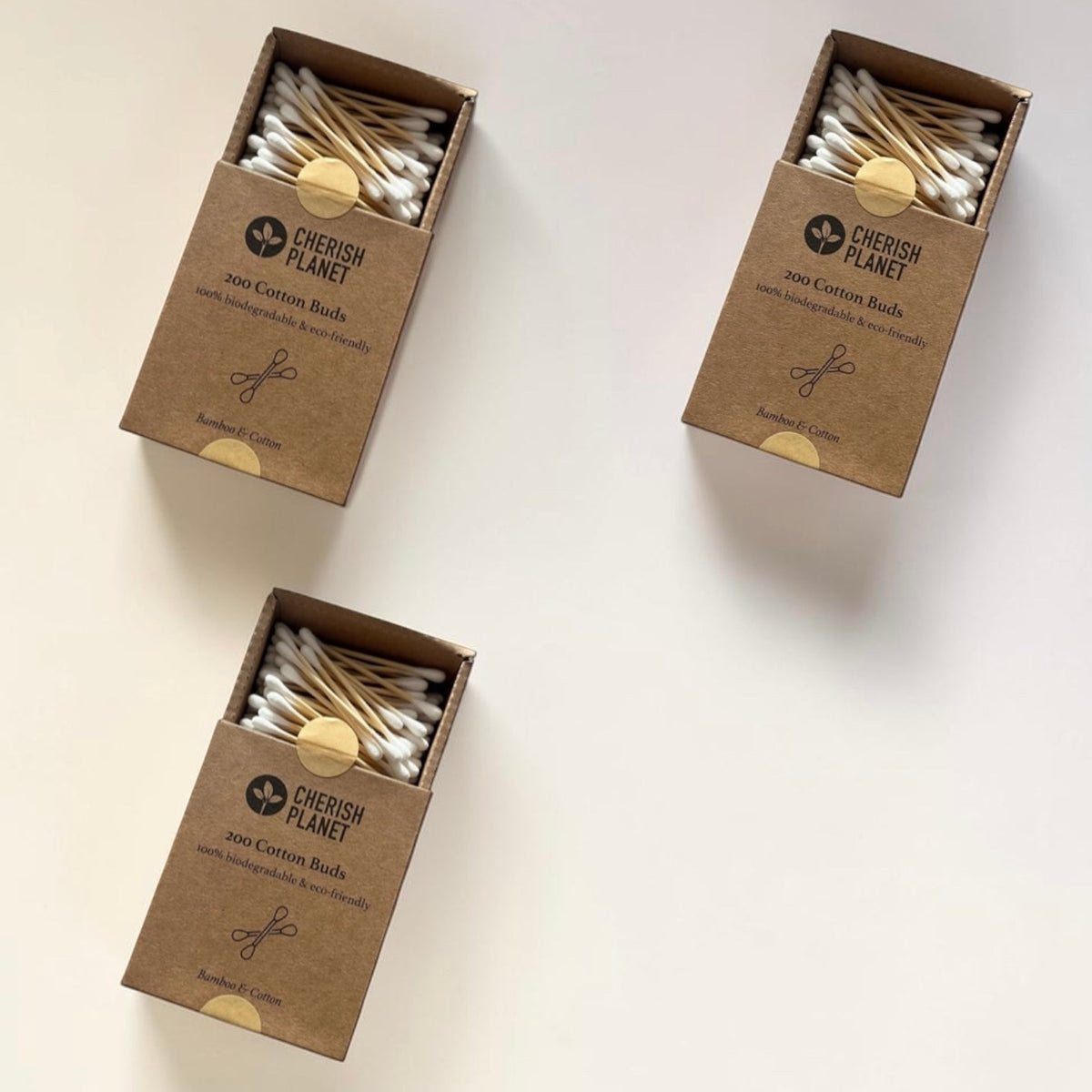 Cherish Planet Bamboo Cotton Buds (Pack of 200) 100% Biodegradable Swabs for Ears, Makeup & Skincare, Eco Friendly Hypoallergenic Natural Cotton Q tips with Recyclable Box - Cherish Home