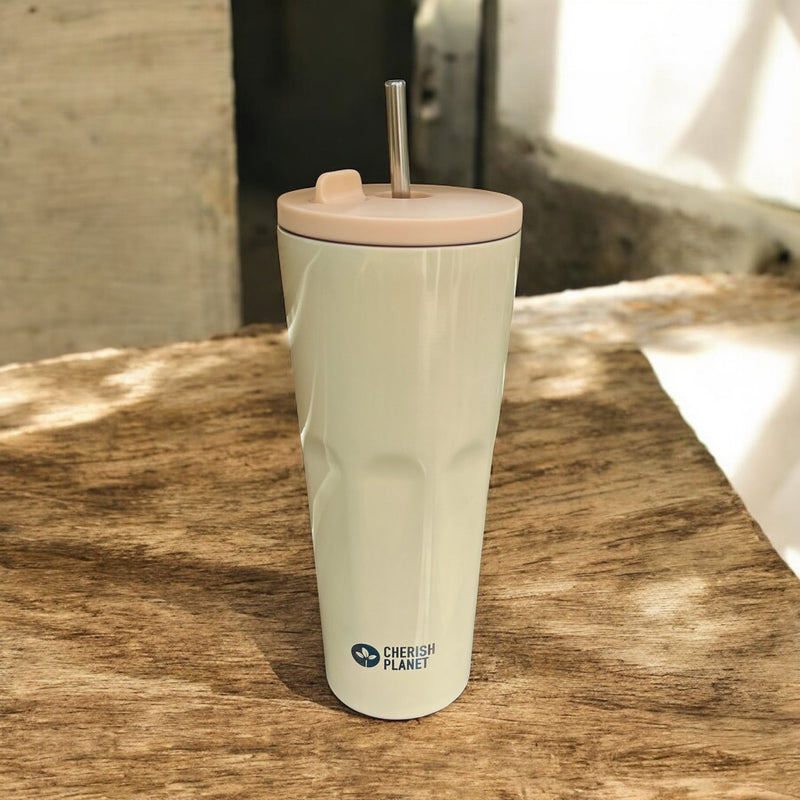 Cherish Planet Beige Thermos Cup with Built - in Straw 700ml - Large Capacity, Leak - Proof, Stylish - Cherish Home