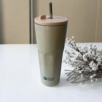 Cherish Planet Beige Thermos Cup with Built - in Straw 700ml - Large Capacity, Leak - Proof, Stylish - Cherish Home