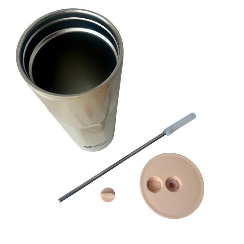 Cherish Planet Beige Thermos Cup with Built - in Straw 700ml - Large Capacity, Leak - Proof, Stylish - Cherish Home