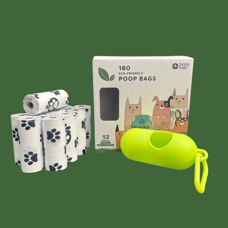Cherish Planet Dog Poo Bags & Dispenser - Eco - Friendly, Thick Pet Waste Pick Up Bags Dispenser and 12 rolls included - Cherish Home