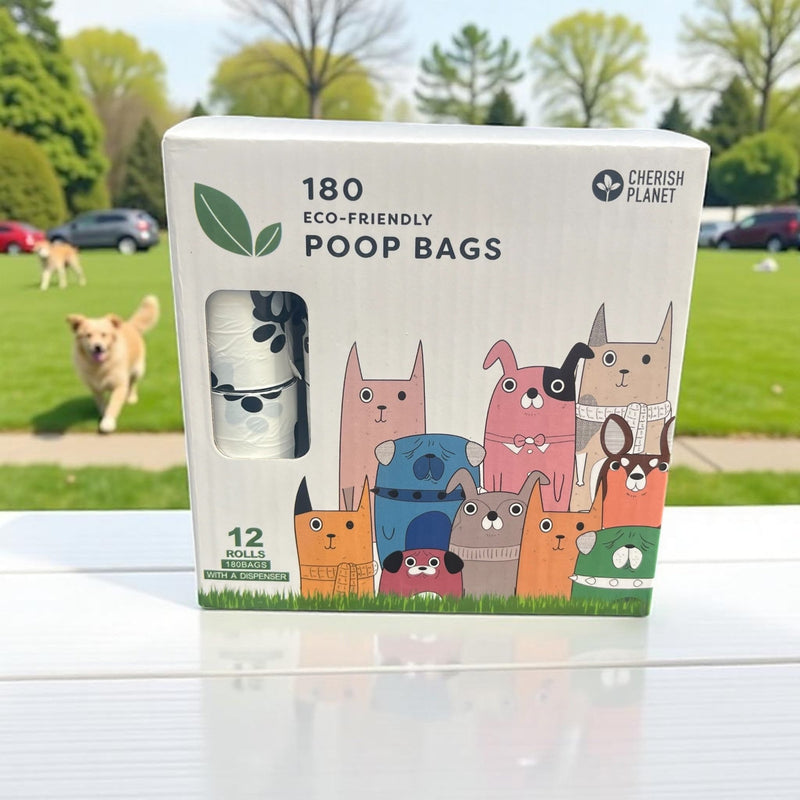 Cherish Planet Dog Poo Bags & Dispenser - Eco - Friendly, Thick Pet Waste Pick Up Bags Dispenser and 12 rolls included - Cherish Home