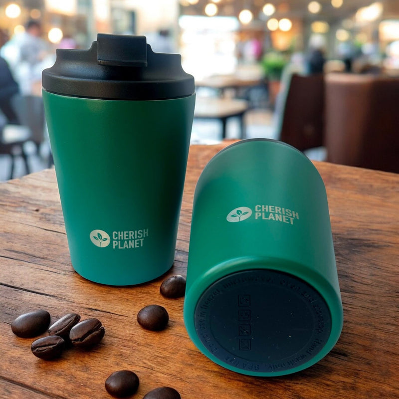 Cherish Planet Green Coffee Mug 360ml - Portable Stainless Steel 12oz Coffee Cup for Home & Office - Cherish Home