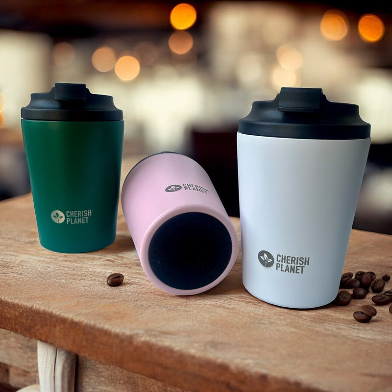 Cherish Planet Green Coffee Mug 360ml - Portable Stainless Steel 12oz Coffee Cup for Home & Office - Cherish Home