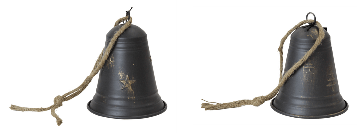 Christmas Hanging Bell - Star Or Tree Design Hung By Rope LARGE BELL - Cherish Home