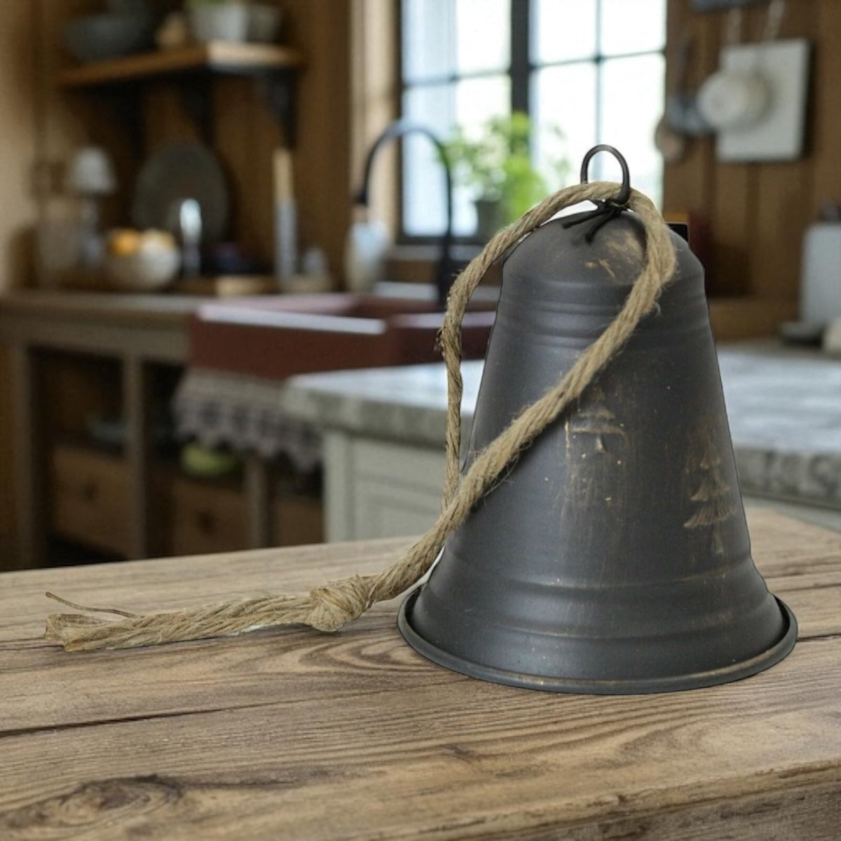 Christmas Hanging Bell - Tree Design, on Rope LARGE BELL 20cm - Cherish Home
