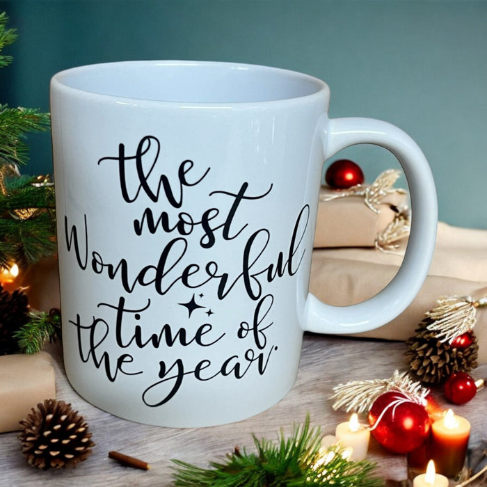 Christmas Mug with text 'The Most Wonderful Time of the Year' Mug - Cherish Home