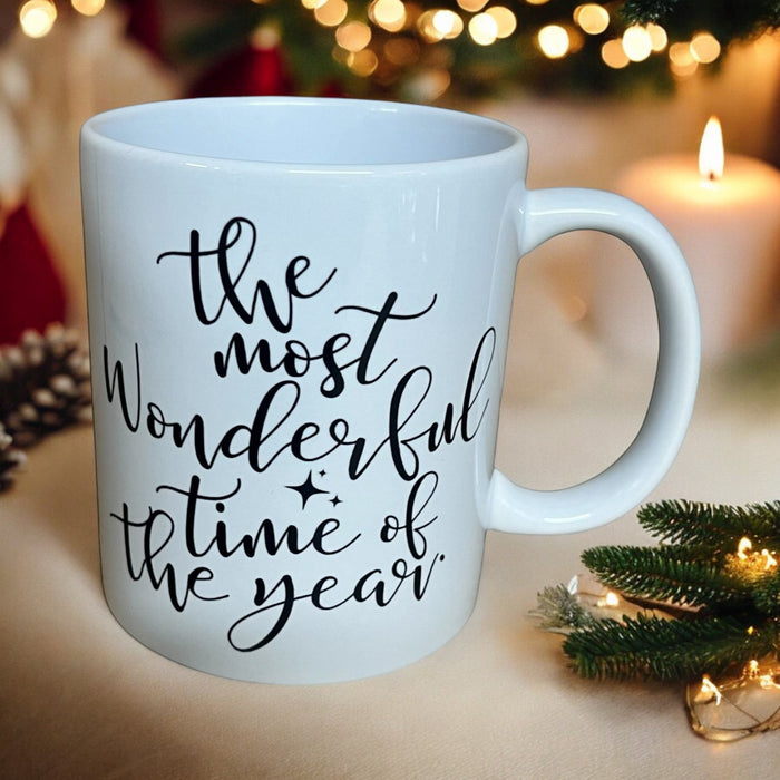 Christmas Mug with text 'The Most Wonderful Time of the Year' Mug - Cherish Home