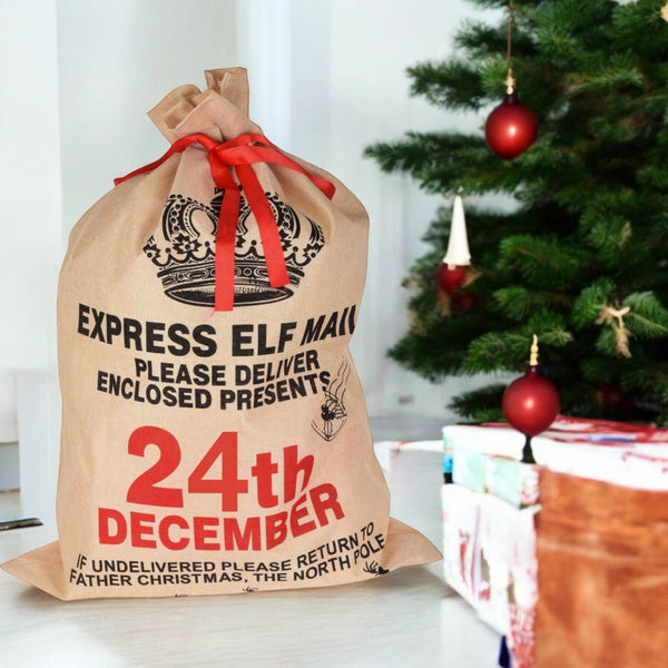 Christmas Sack Large Santa Elf Canvas Sack With Ribbon Xmas Bag