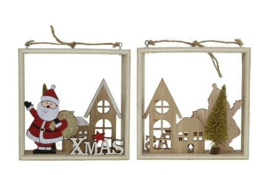 Christmas Tree Decoration - Snowman Santa Scene Rustic Table Decoration Ornament - Cherish Home