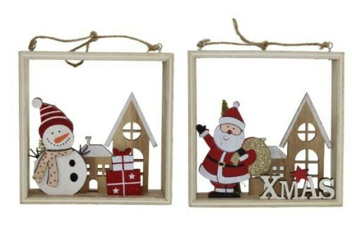 Christmas Tree Decoration - Snowman Santa Scene Rustic Table Decoration Ornament - Cherish Home