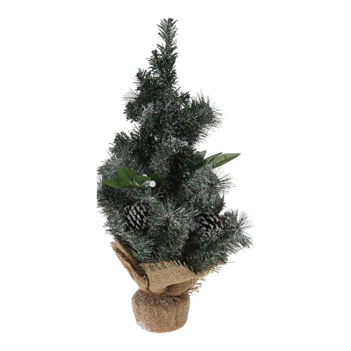 Christmas Trees With Snow Pine Needles and Hessian Ribbon 50cm tall - Cherish Home