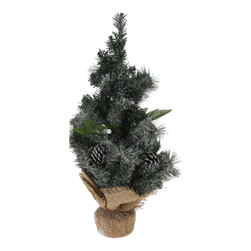 Christmas Trees With Snow Pine Needles and Hessian Ribbon 50cm tall - Cherish Home