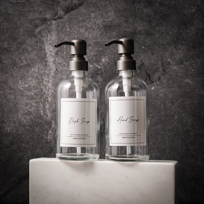 Clear Glass Kitchen or Bathroom Soap Dispensers - Set of 2 - Cherish Home