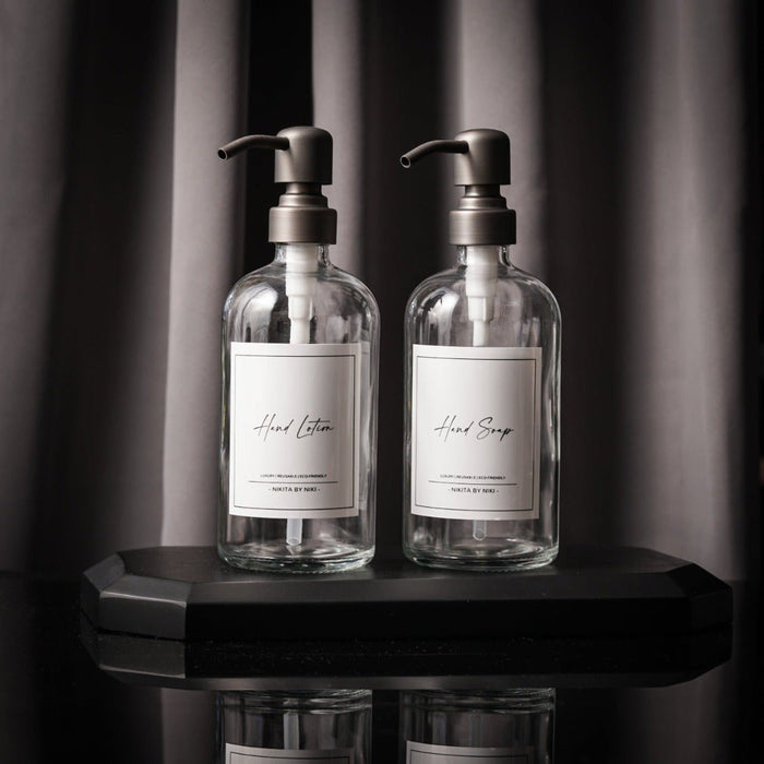 Clear Glass Kitchen or Bathroom Soap Dispensers - Set of 2 - Cherish Home