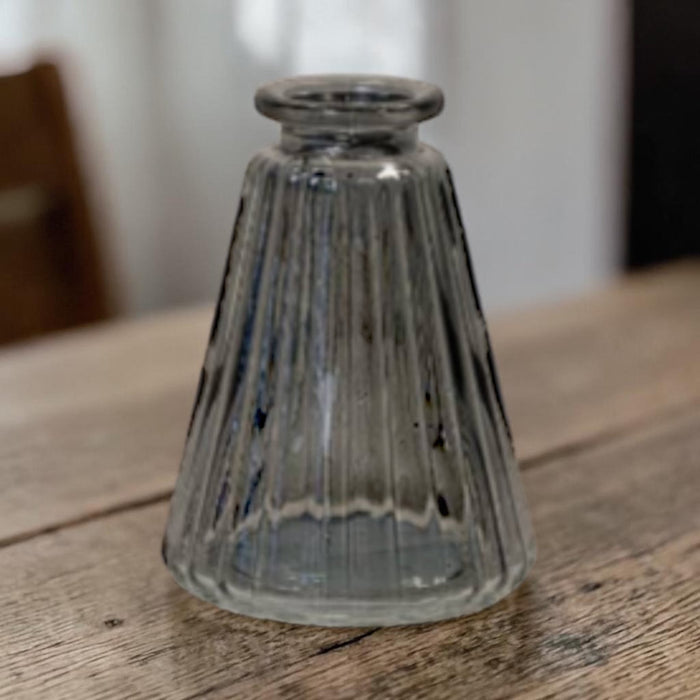 Cool Grey Small Decorative Glass Ribbed Bottle Vase - Cherish Home
