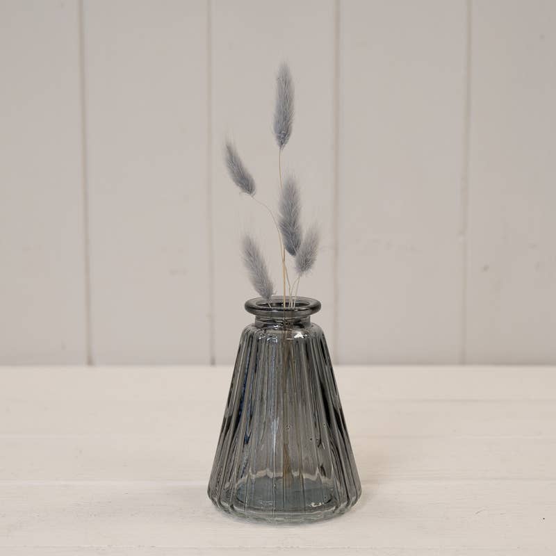 Cool Grey Small Decorative Glass Ribbed Bottle Vase - Cherish Home
