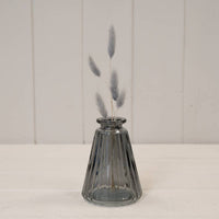 Cool Grey Small Decorative Glass Ribbed Bottle Vase - Cherish Home