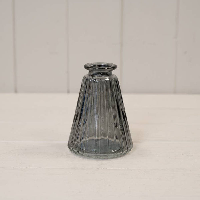 Cool Grey Small Decorative Glass Ribbed Bottle Vase - Cherish Home