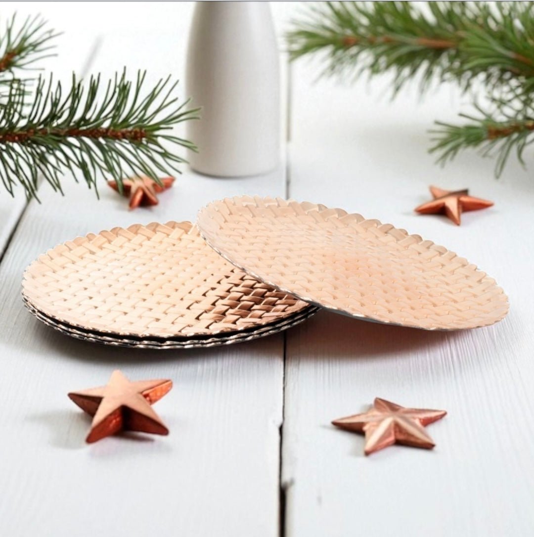 Copper Charger Plates Set 4 Round Christmas Dinner Plates Under Plates Braided - Cherish Home